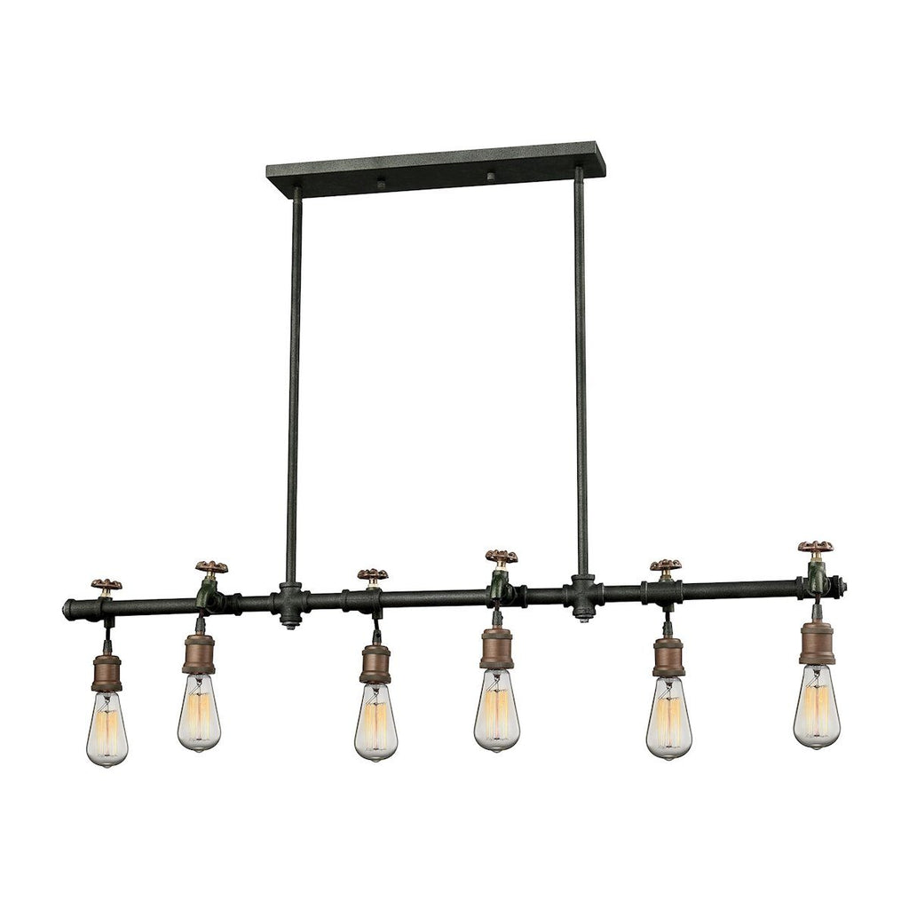 Jonas 6 Light Chandelier In Multi-Toned Weathered Finish Ceiling Elk Lighting 