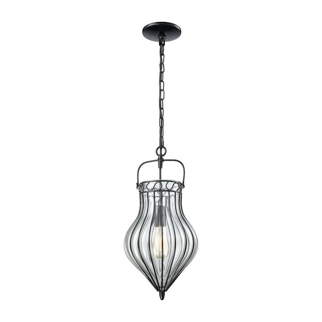 Adriano Pendant In Gloss Black With Clear Blown Glass Ceiling Elk Lighting 