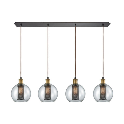 Bremington 4 Light Linear Pan Pendant In Tarnished Brass/Oil Rubbed Bronze With Clear Glass And Perforated Metal Cage Ceiling Elk Lighting 