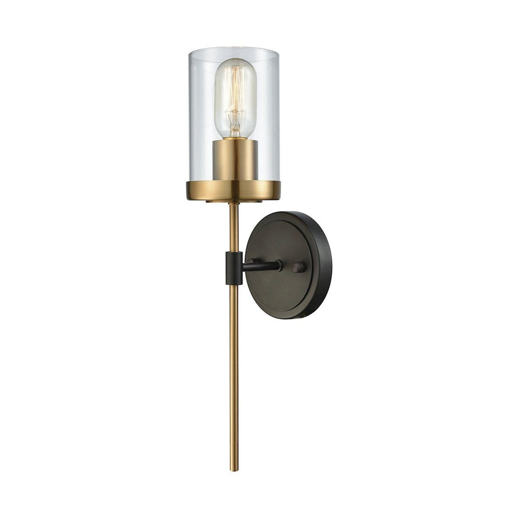 North Haven 1 Light Wall Sconce In Oil Rubbed Bronze With Satin Brass Accents And Clear Glass Wall Sconce Elk Lighting 