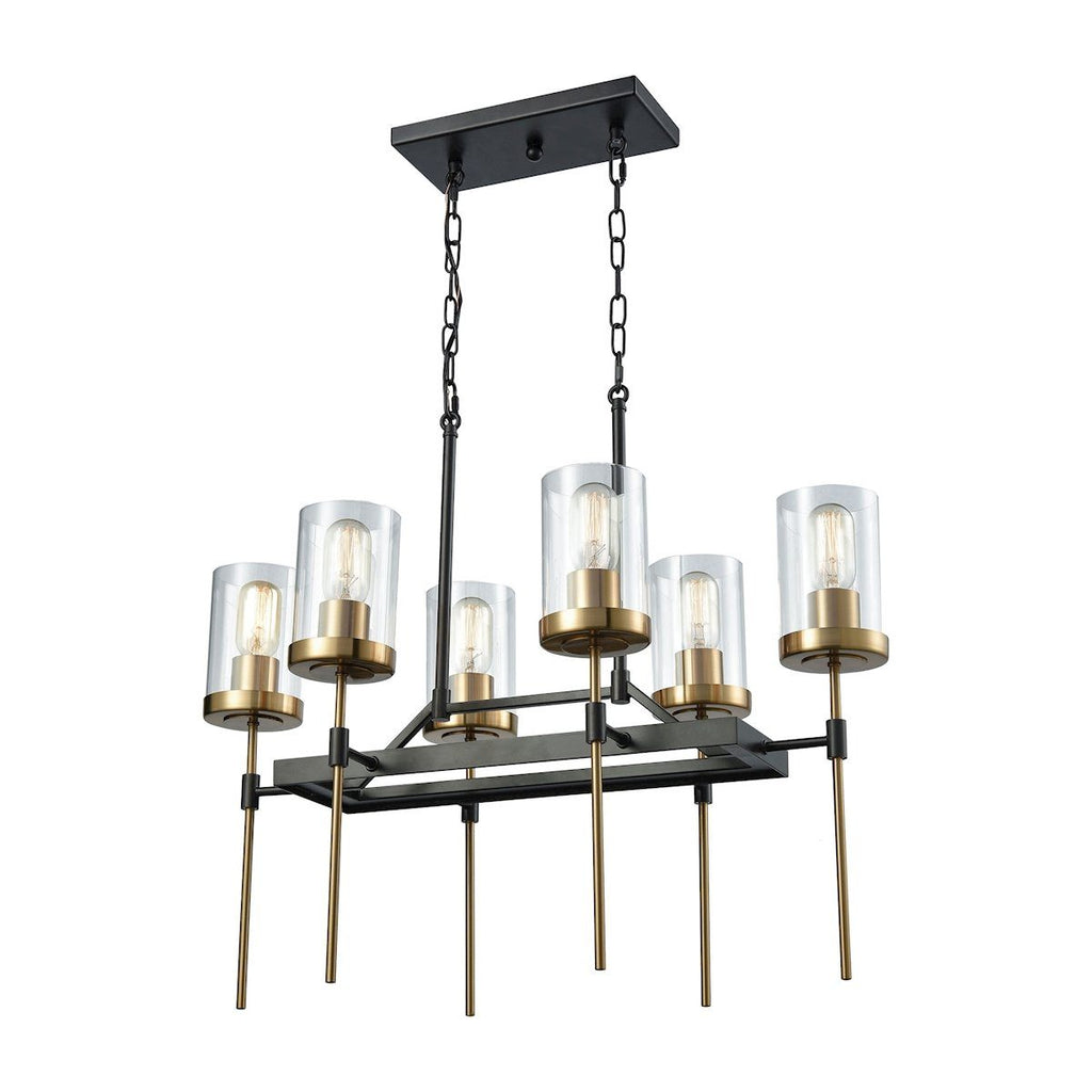 North Haven 6 Light Chandelier In Oil Rubbed Bronze With Satin Brass Accents And Clear Glass Ceiling Elk Lighting 