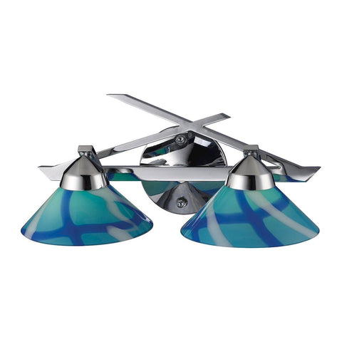 Refraction 2 Light Vanity In Polished Chrome And Carribean Glass Wall Elk Lighting 