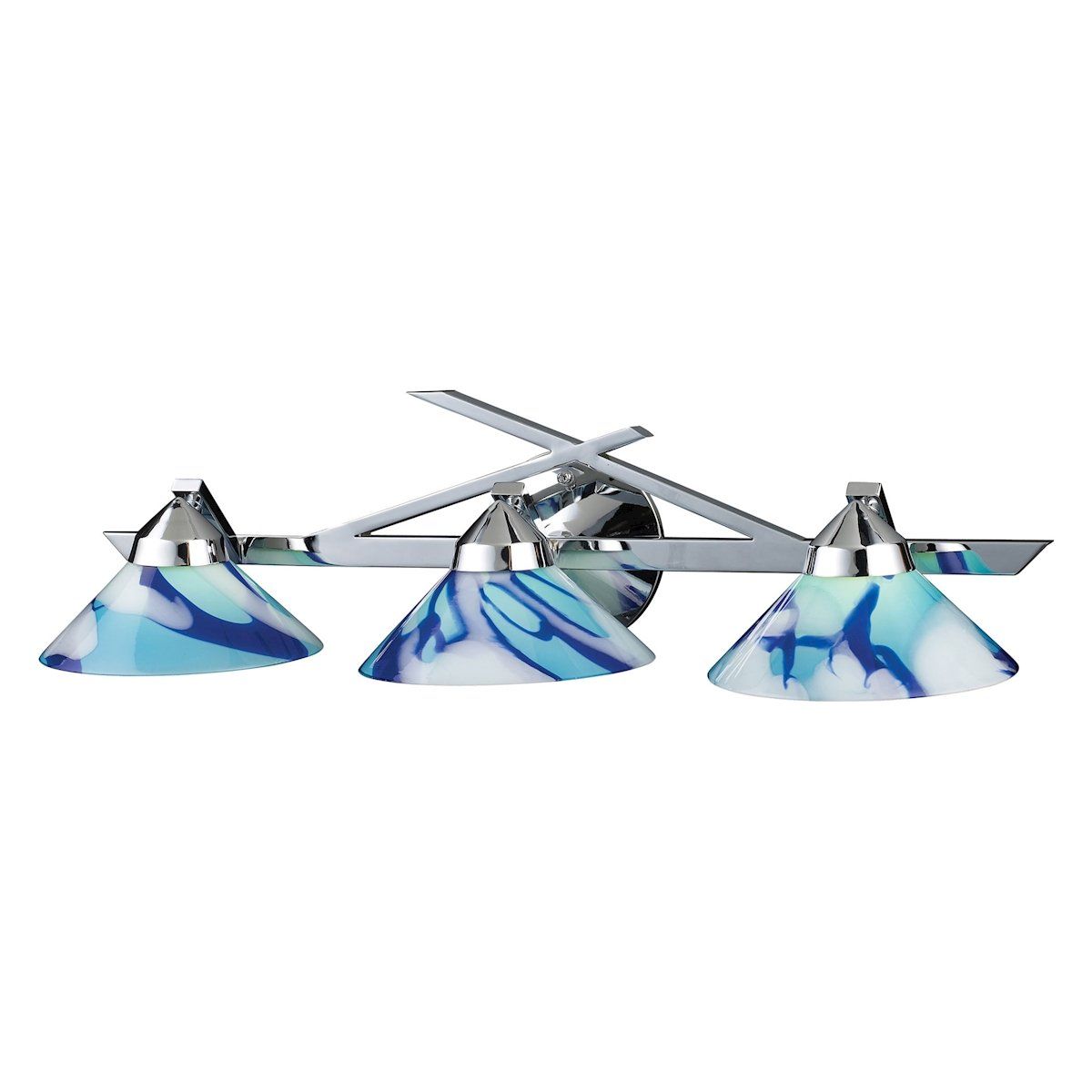 Refraction 3 Light Vanity In Polished Chrome And Carribean Glass Wall Elk Lighting 