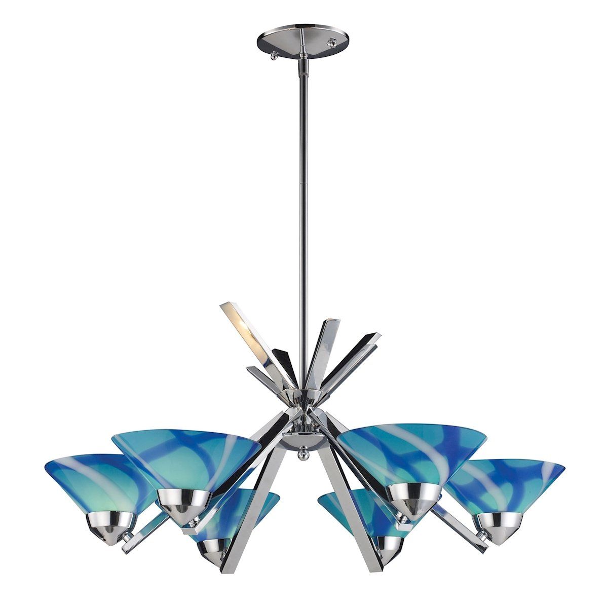 Refraction 6 Light Chandelier In Polished Chrome And Carribean Glass Ceiling Elk Lighting 