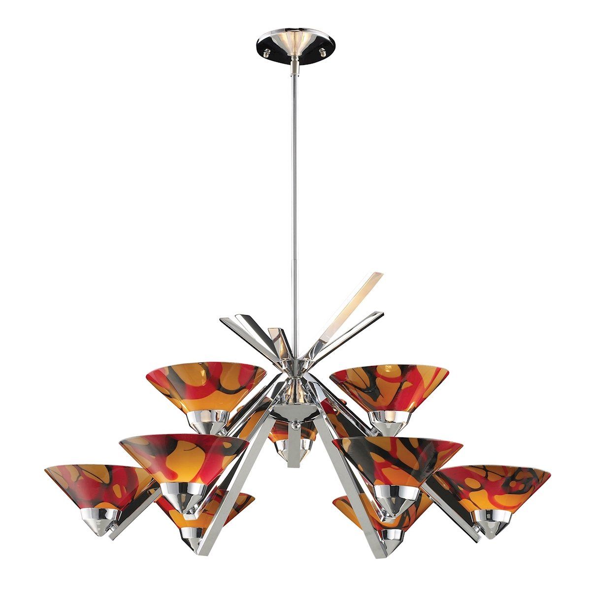 Refraction 9 Light Chandelier In Polished Chrome And Jasper Glass Ceiling Elk Lighting 