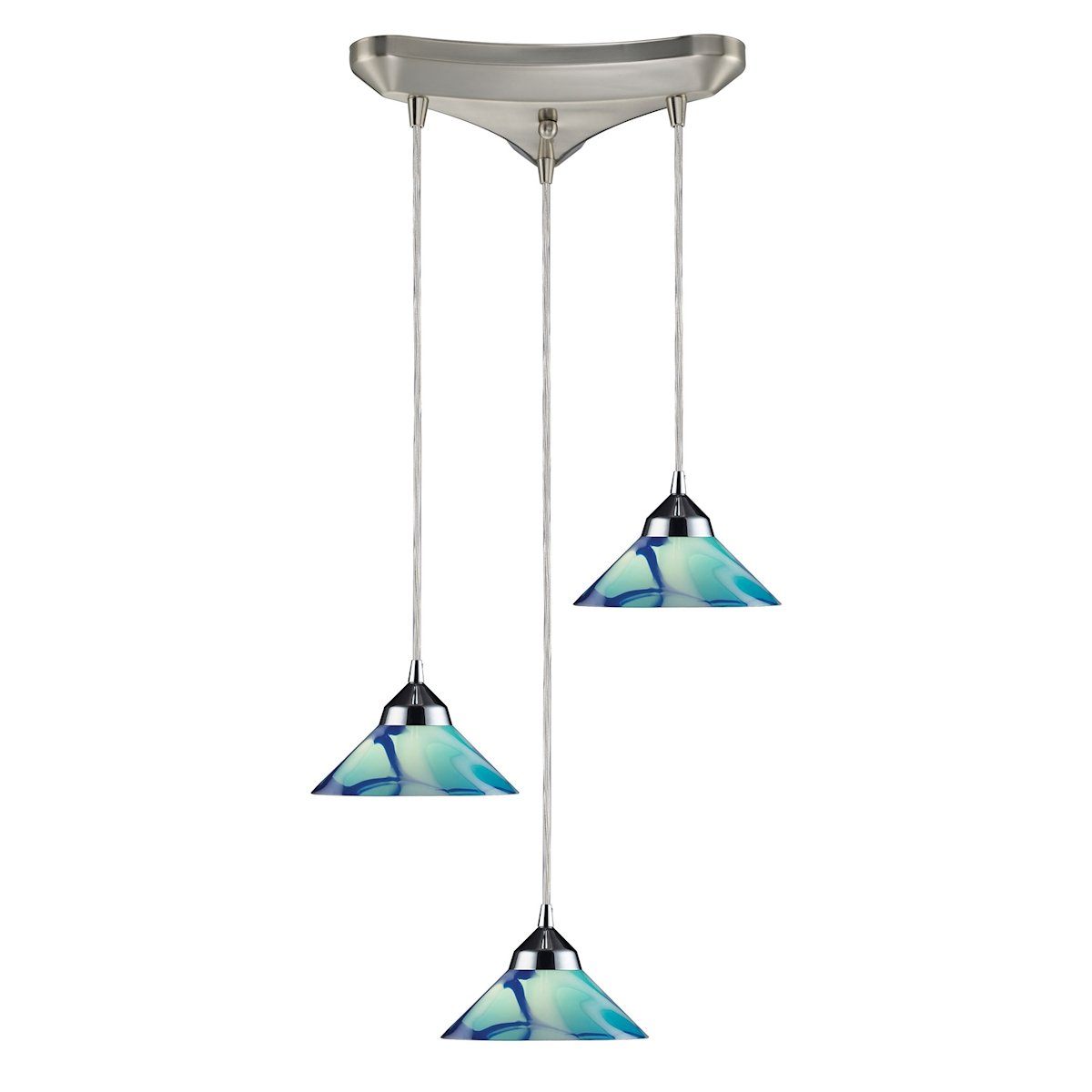 Refraction 3 Light Pendant In Polished Chrome And Caribbean Glass Ceiling Elk Lighting 