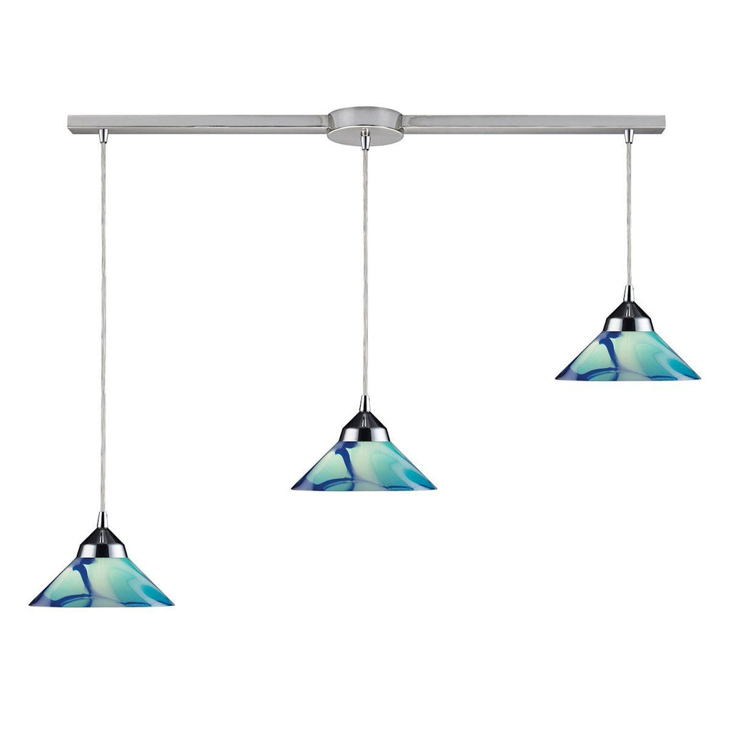 Refraction 3 Light Pendant In Polished Chrome And Carribbean Glass Ceiling Elk Lighting 