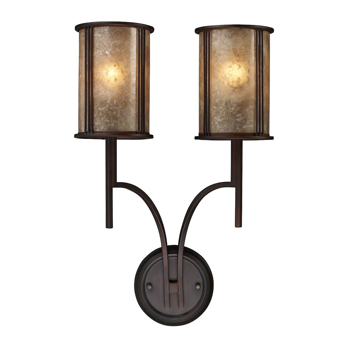Barringer 2 Light Wall Sconce In Aged Bronze And Tan Mica Wall Sconce Elk Lighting 