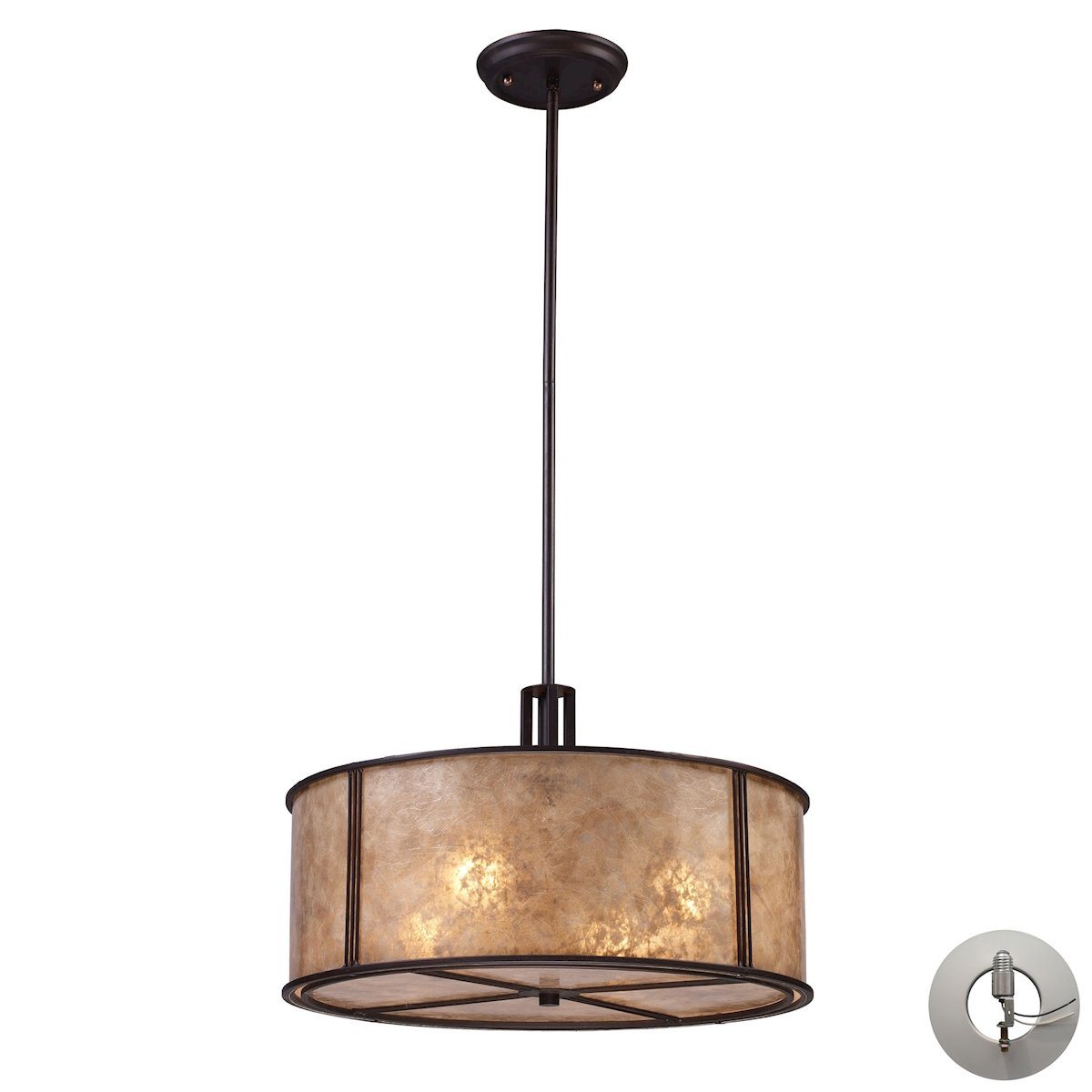 Barringer 4 Light Pendant In Aged Bronze And Tan Mica With Adapter Kit Ceiling Elk Lighting 