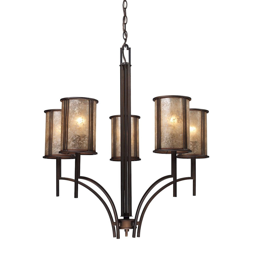 Barringer 5 Light Chandelier In Aged Bronze And Tan Mica Ceiling Elk Lighting 