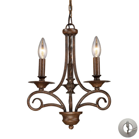 Gloucester 3 Light Chandelier In Weathered Bronze - Includes Recessed Lighting Kit Ceiling Elk Lighting 