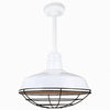 Warehouse 18"w Ceiling Light with 12" Stem (Choose Finish and Accessories) Ceiling Hi-Lite White Wire Guard and Swivel Canopy 