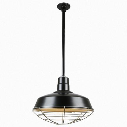 Warehouse 18"w Ceiling Light with 36" Stem (Choose Finish and Accessories) Ceiling Hi-Lite Black Wire Guard 