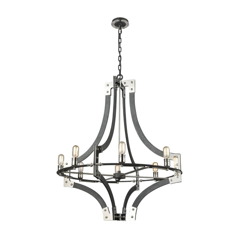 Riveted Plate 8 Chandelier Silverdust Iron/Polished Nickel Ceiling Elk Lighting 