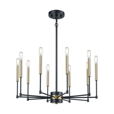 Livingston 10 Chandelier Matte Black/Satin Brass Ceiling Elk Lighting 