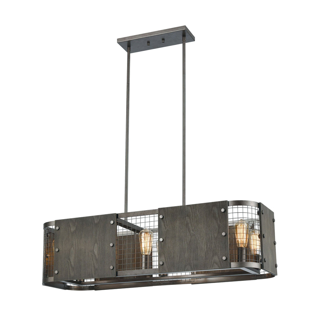 Halstead 6-Light Island Light in Weathered Rust with Plywood and Metal Mesh Ceiling Elk Lighting 