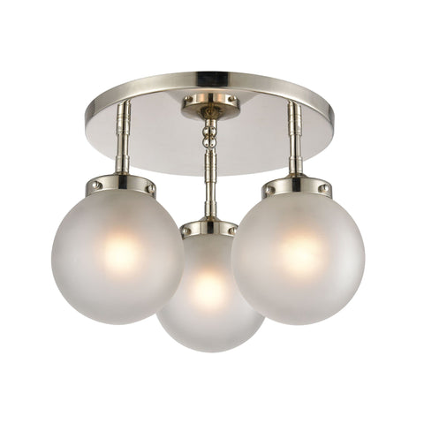 Boudreaux 3-Light Semi Flush Mount in Polished Nickel with Frosted Ceiling Elk Lighting 