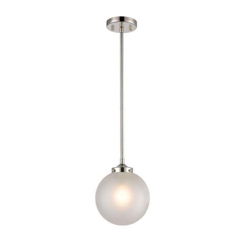 Boudreaux 1-Light Mini Pendant in Polished Nickel with Frosted Ceiling Elk Lighting 