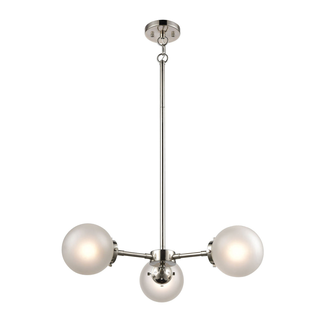 Boudreaux 3-Light Chandelier in Polished Nickel with Frosted Ceiling Elk Lighting 