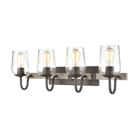 Dillon 4-Light Vanity Light in Vintage Rust with Clear Hammered Glass Wall Elk Lighting Default Value 