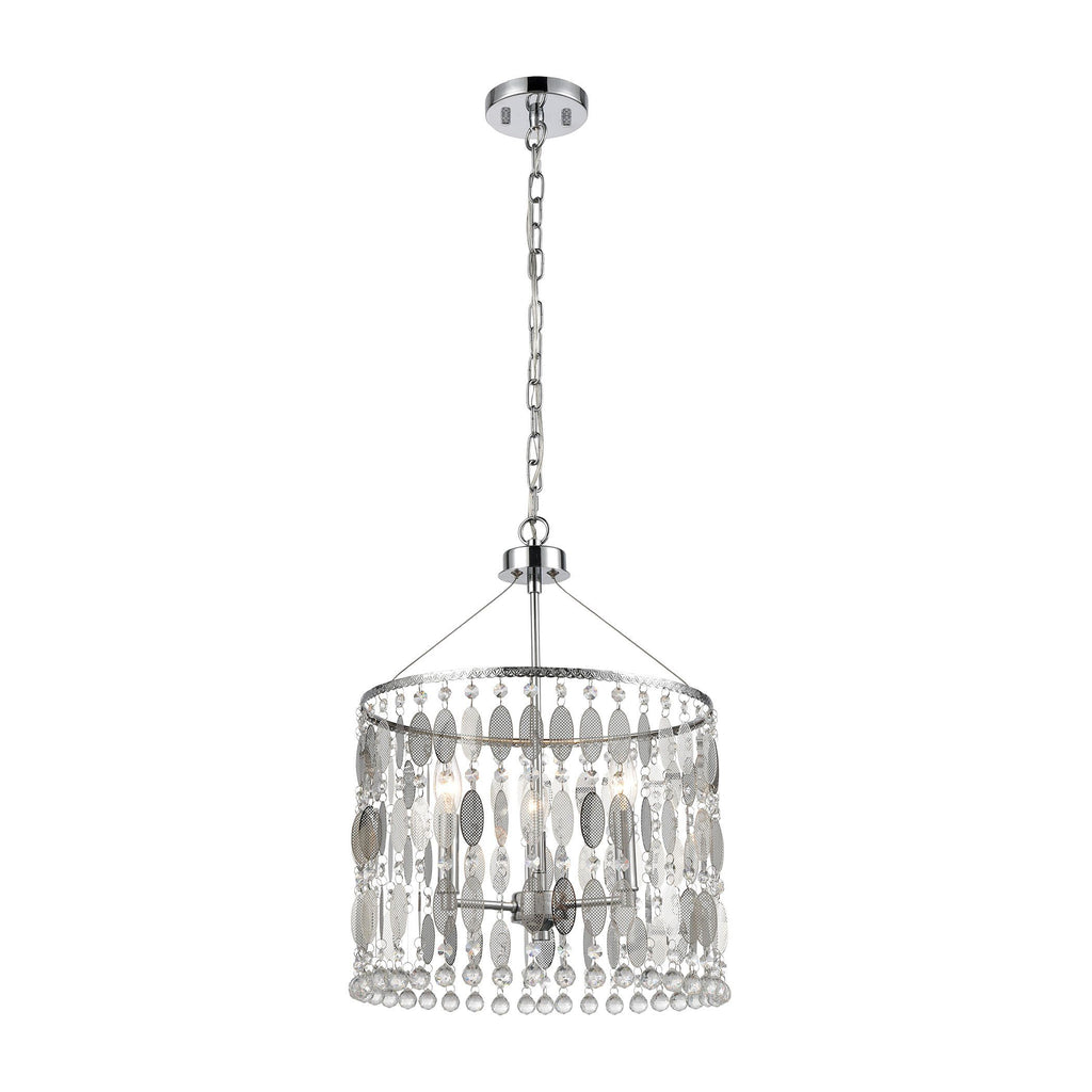 Chamelon 3-Light Pendant in Polished Chrome with Perforated Stainless and Clear Crystal Ceiling Elk Lighting 