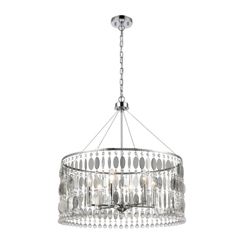 Chamelon 6-Light Pendant in Polished Chrome with Perforated Stainless and Clear Crystal Ceiling Elk Lighting 