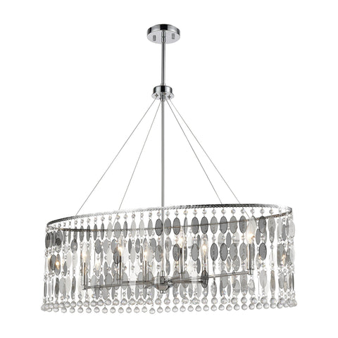 Chamelon 6-Light Island Light in Polished Chrome with Perforated Stainless and Clear Crystal Ceiling Elk Lighting 