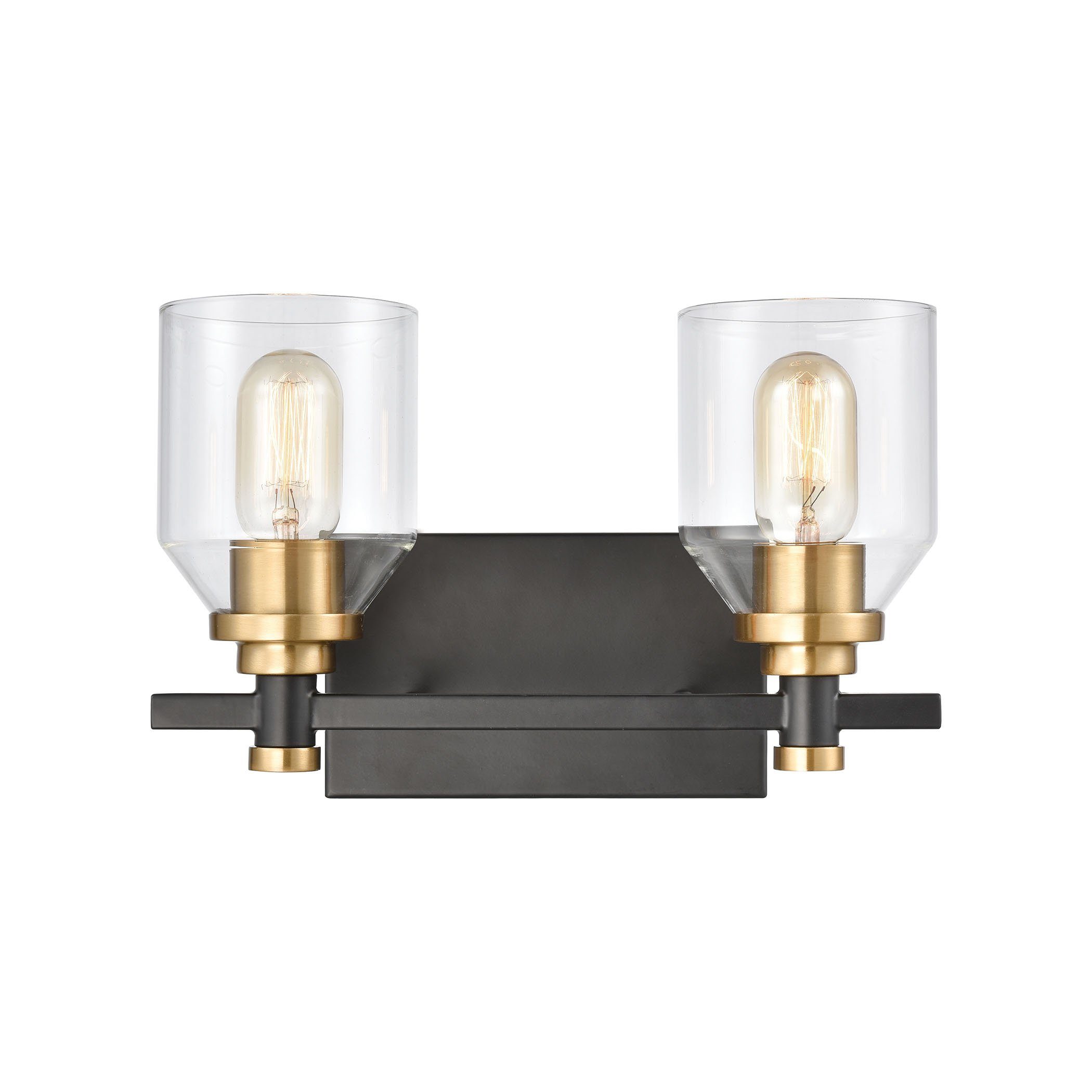 Cambria 2-Light Vanity Light in Matte Black with Clear Glass Wall Elk Lighting 