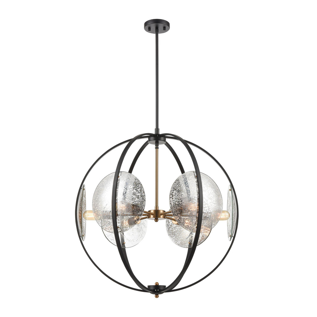 Oriah 6-Light Pendant in Matte Black with Mercury Glass Ceiling Elk Lighting 