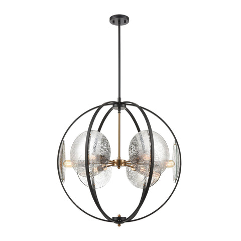 Oriah 6-Light Pendant in Matte Black with Mercury Glass Ceiling Elk Lighting 