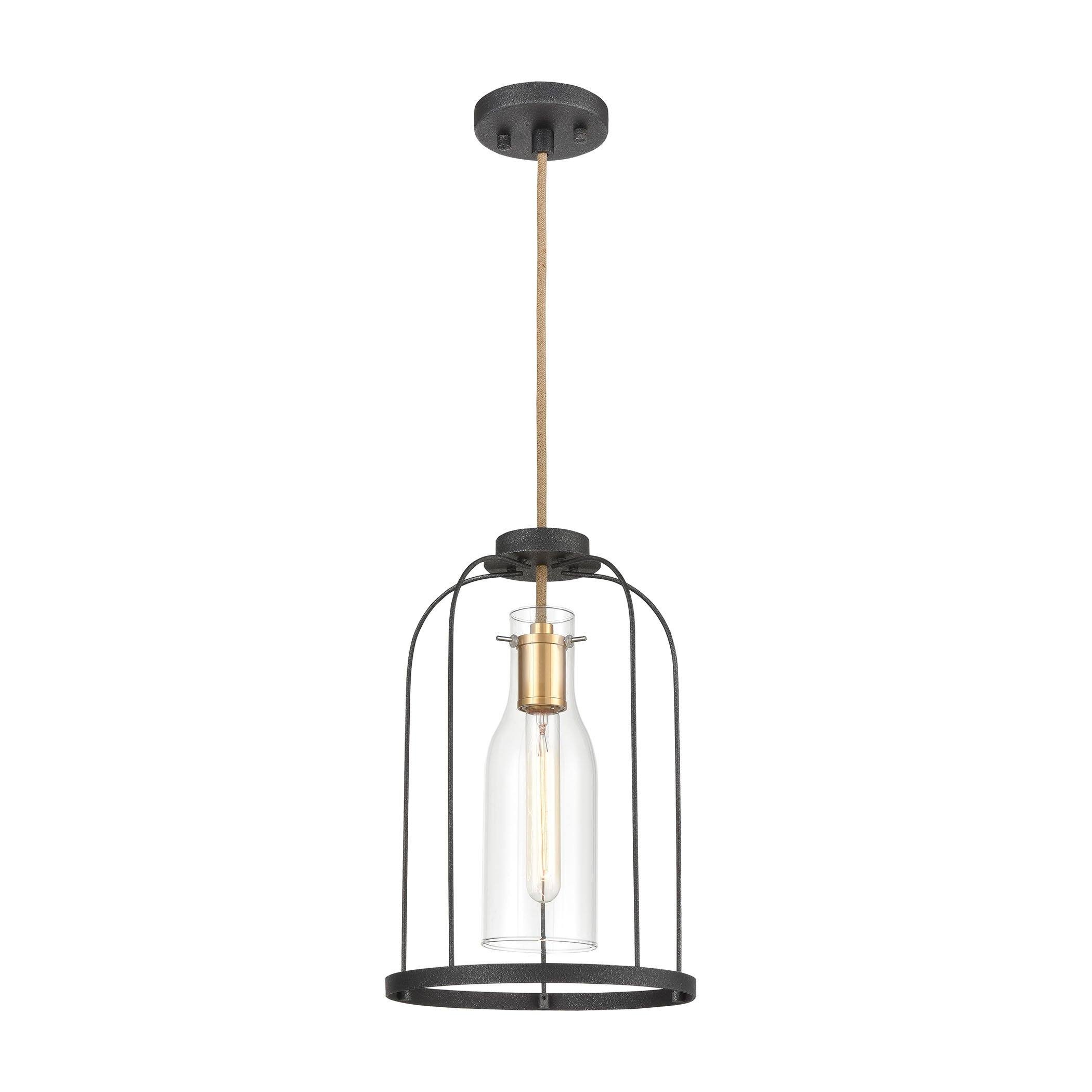 Sheena 1-Light Mini Pendant in Silverdust Iron with Clear Glass Ceiling Elk Lighting 