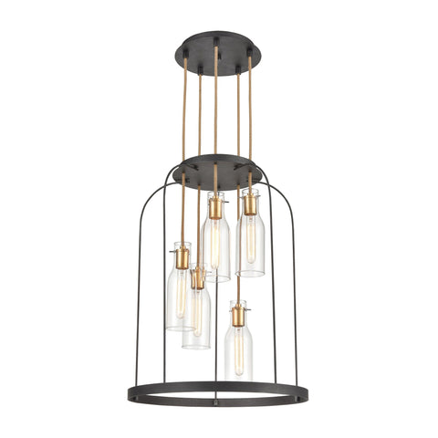 Sheena 5-Light Pendant in Silverdust Iron with Clear Glass Ceiling Elk Lighting 