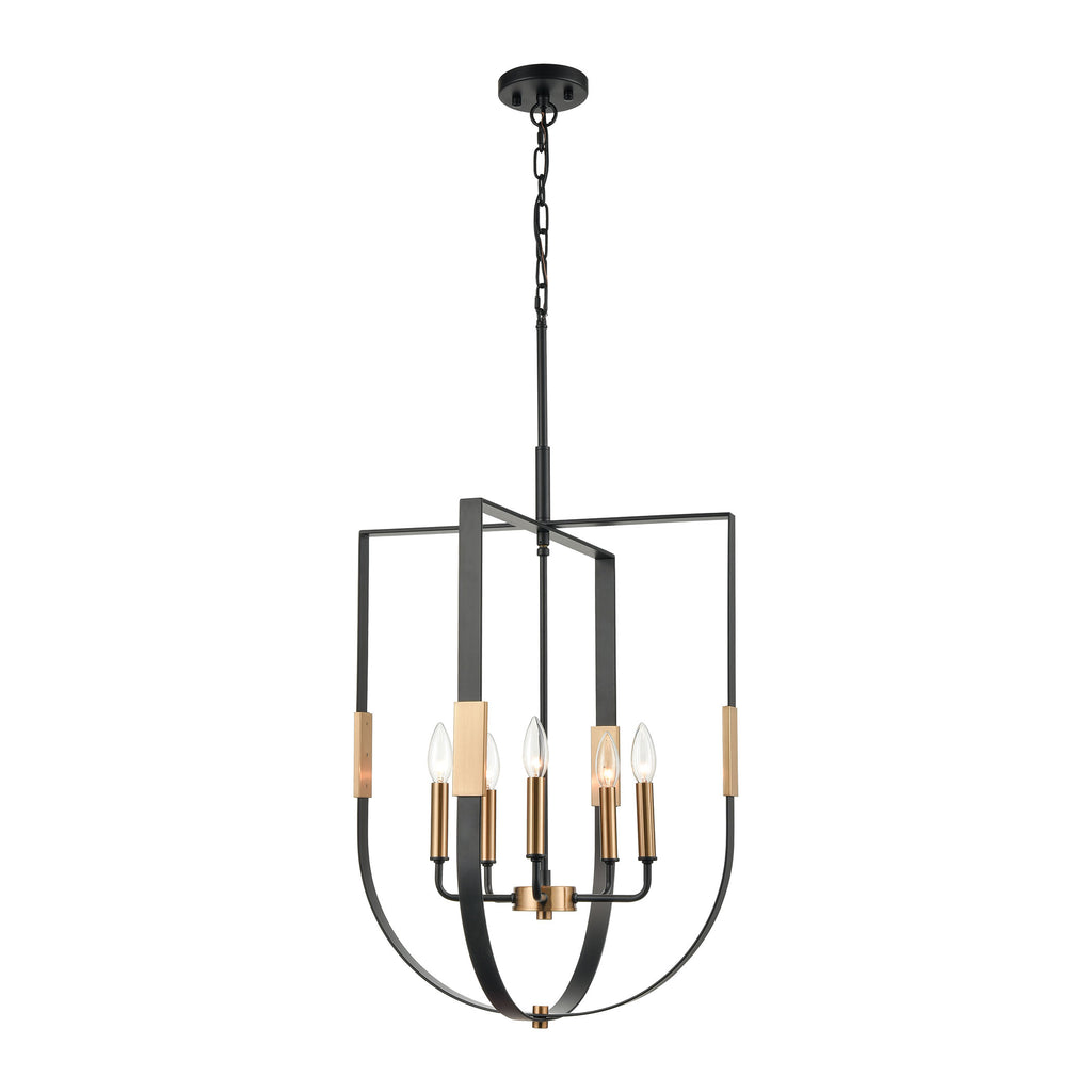 Heathrow 5-Light Chandelier in Matte Black and Satin Brass