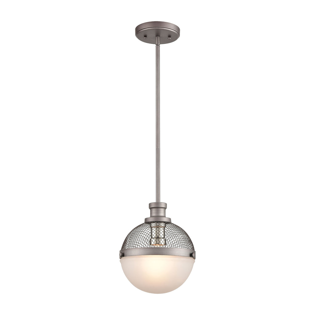 Calabria 1-Light Mini Pendant in Weathered Zinc and Polished Nickel with Frosted Glass
