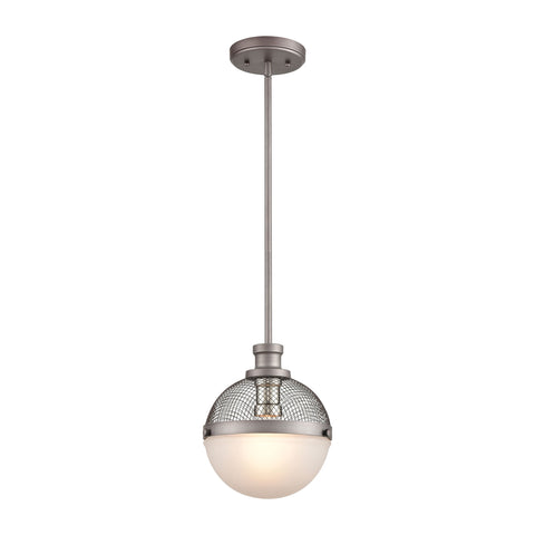 Calabria 1-Light Mini Pendant in Weathered Zinc and Polished Nickel with Frosted Glass
