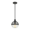 Calabria 1-Light Mini Pendant in Matte Black with Seedy Glass and Matte Black Metal Mesh