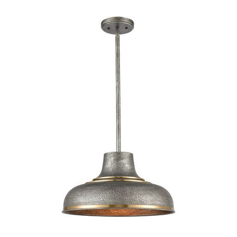 Kerin 1-Light Pendant in Satin Brass with Textured Silvery Gray Metal Shade