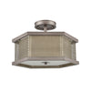Crestler 2-Light Semi Flush in Weathered Zinc and Polished Nickel Mesh with Beige Fabric Shade