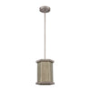 Crestler 1-Light Mini Pendant in Weathered Zinc and Polished Nickel Mesh with Beige Fabric Shade