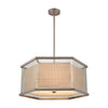 Crestler 6-Light Chandelier in Weathered Zinc and Polished Nickel Mesh with Beige Fabric Shade