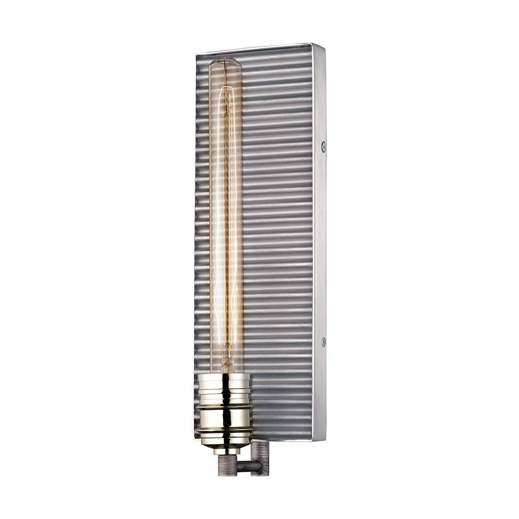 Corrugated Steel 1 Light Wall Sconce In Weathered Zinc And Polished Nickel Wall Sconce Elk Lighting 