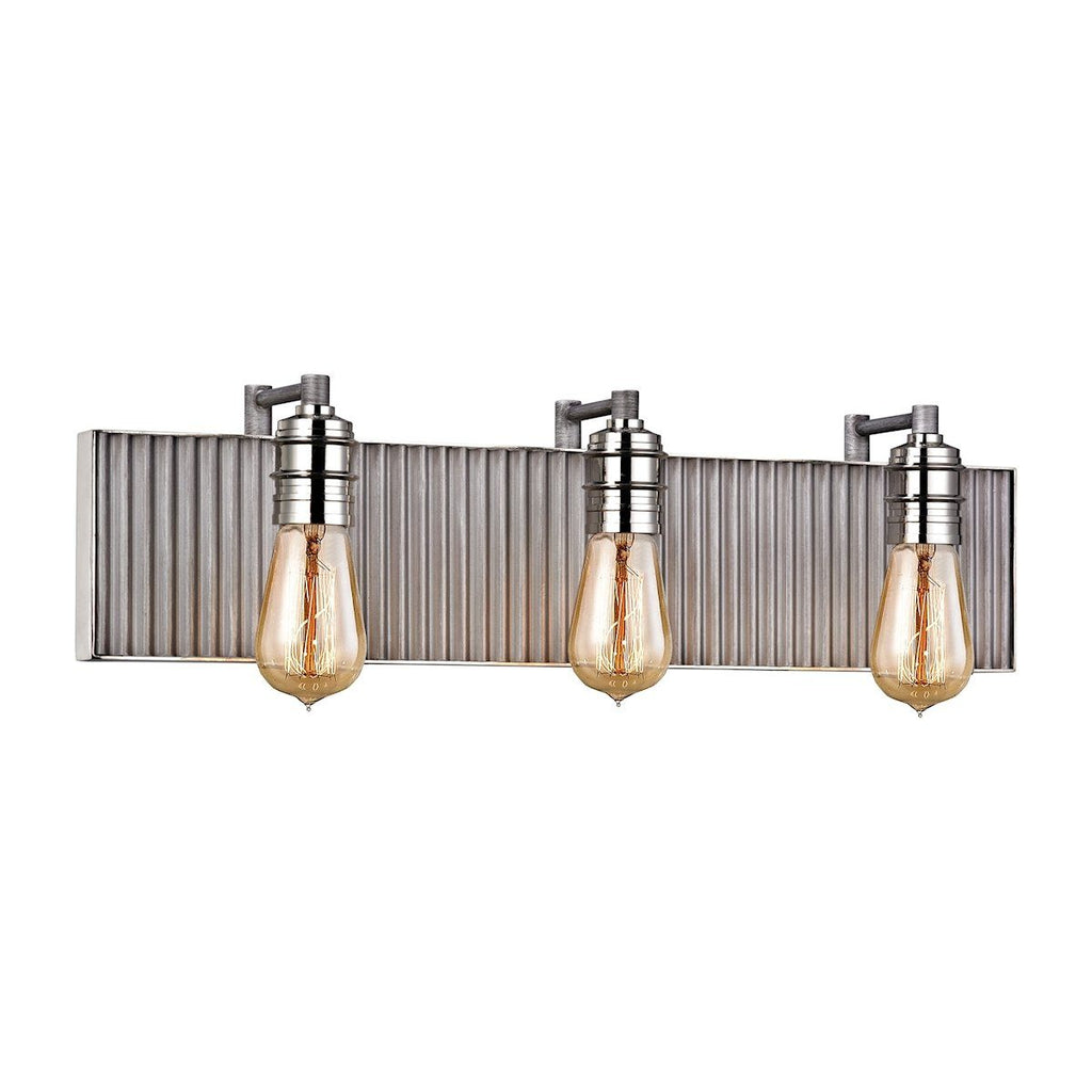 Corrugated Steel 3 Light Vanity In Weathered Zinc And Polished Nickel Wall Elk Lighting 