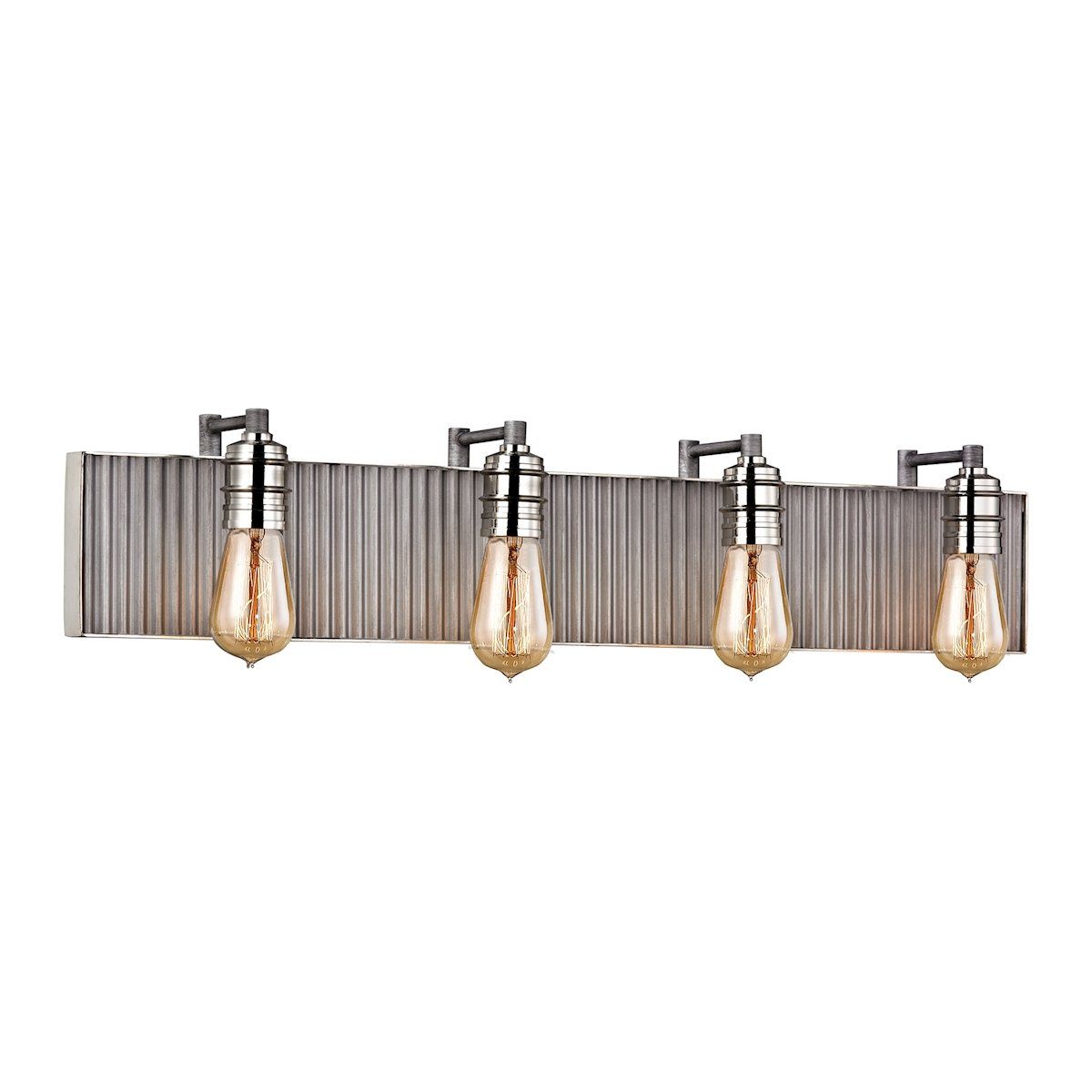 Corrugated Steel 4 Light Vanity In Weathered Zinc And Polished Nickel Wall Elk Lighting 