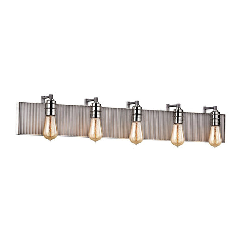 Corrugated Steel 5 Light Vanity In Weathered Zinc And Polished Nickel Wall Elk Lighting 