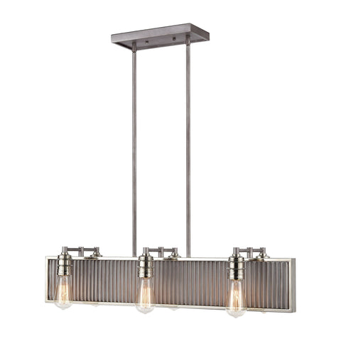 Corrugated Steel 6-Light Island Light in Weathered Zinc Ceiling Elk Lighting 