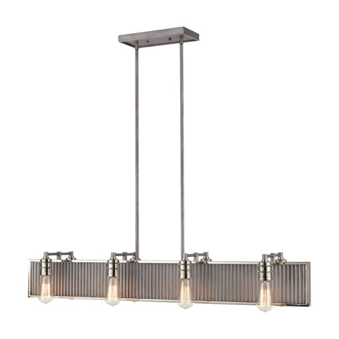 Corrugated Steel 8-Light Island Light in Weathered Zinc Ceiling Elk Lighting 