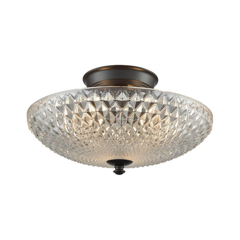 Sweetwater 3 Light Semi Flush In Oil Rubbed Bronze With Clear Crystal Glass Semi Flushmount Elk Lighting 