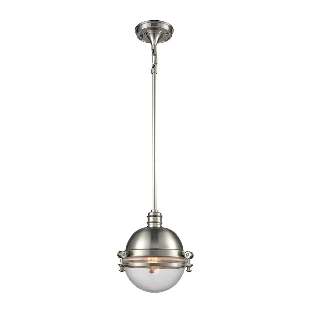 Riley 1 Light Pendant In Satin Nickel With Clear Glass Ceiling Elk Lighting 