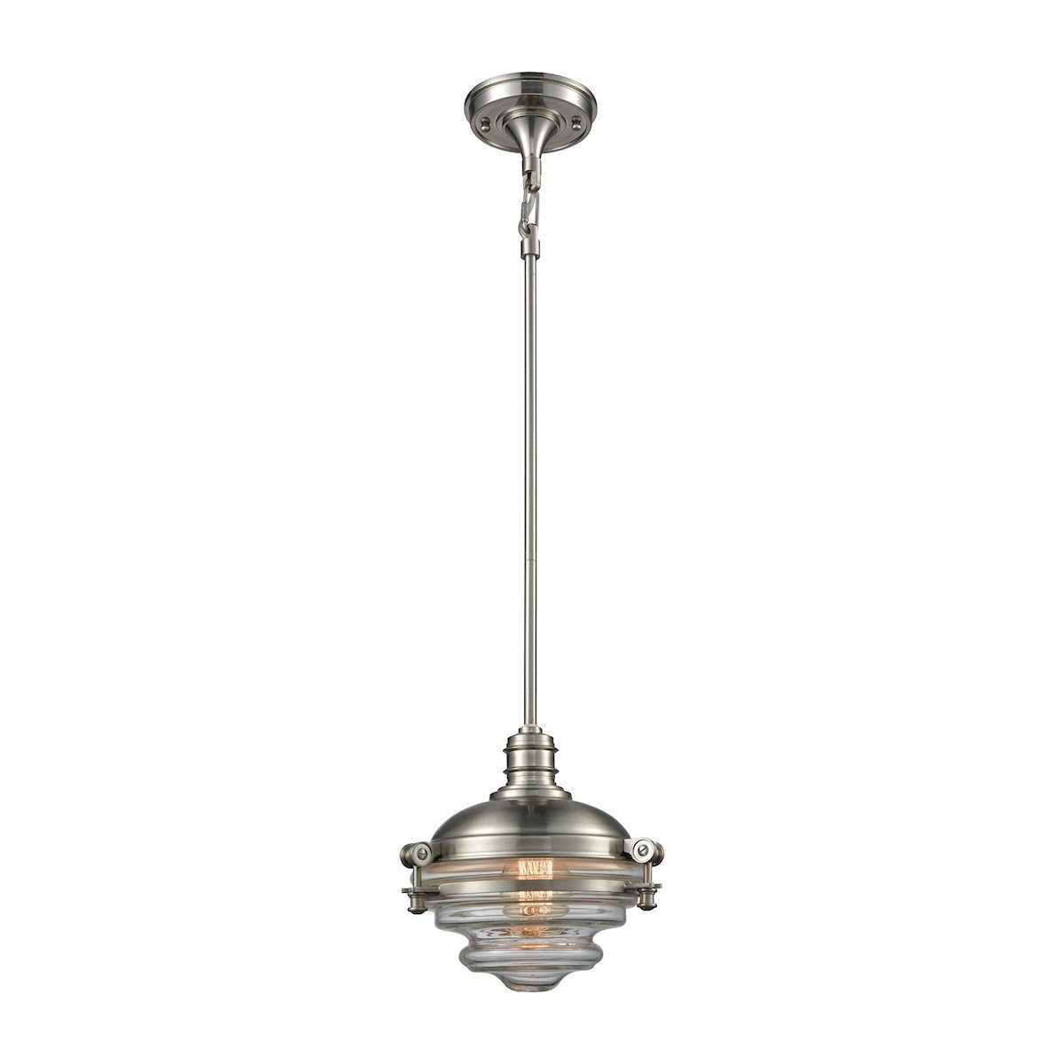 Riley 1 Light Pendant In Satin Nickel With Clear Glass Ceiling Elk Lighting 