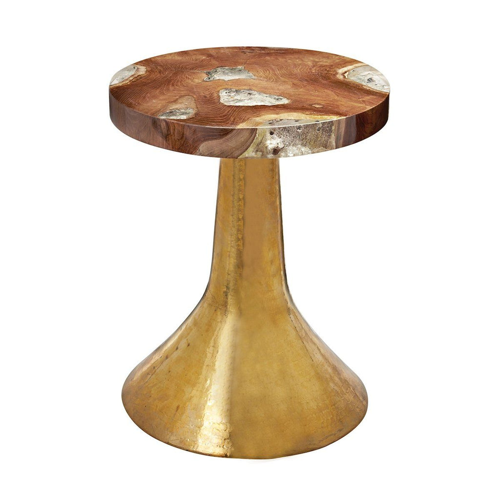Hammered Decorative Teak Accent Table in Gold Furniture Dimond Home 